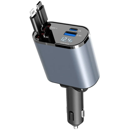 4-in-1 100W Retractable Car Charger | USB-C & Fast Charging Adapter for iPhone & Samsung