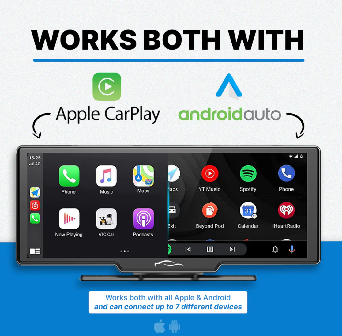 10.26'' Car Mirror Player with Apple CarPlay, Android Auto & Backup Camera